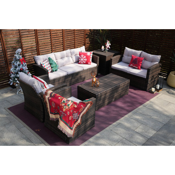 Orren Ellis Tervell 6 Piece Rattan Sectional Seating Group with